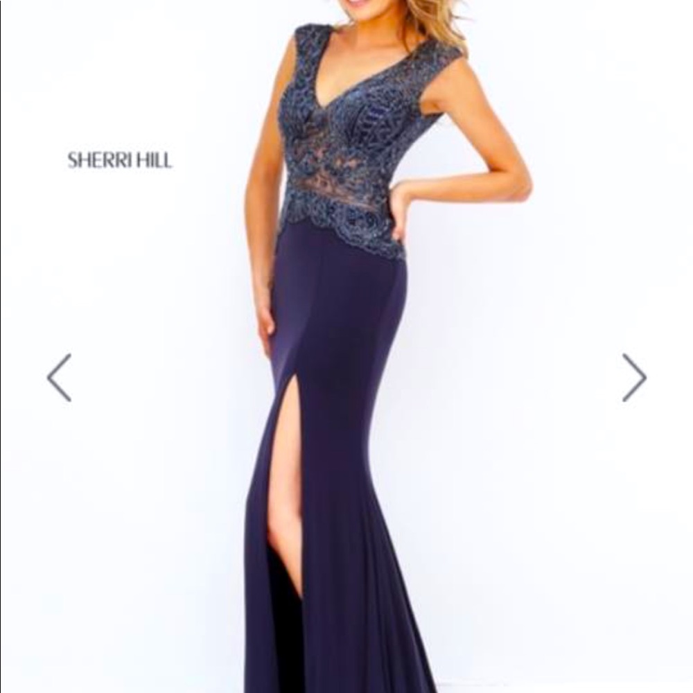 Sherrihill size 6 prom dress gunmetal/navy/purple